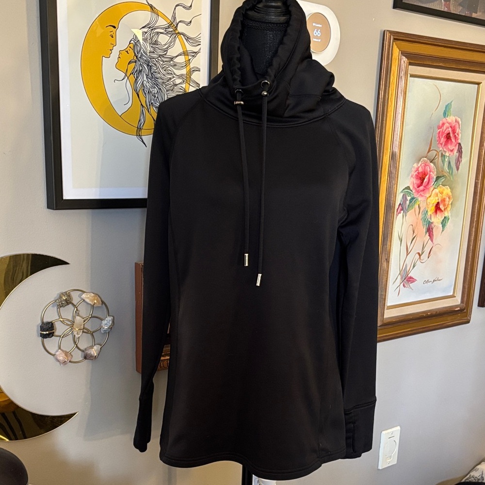 Athleta Black Cowl Neck Fleece Pullover with Thumbholes M